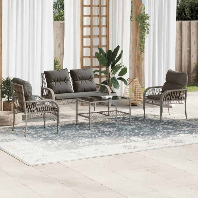 4 Piece Garden Sofa Set with Cushions Grey Poly Rattan