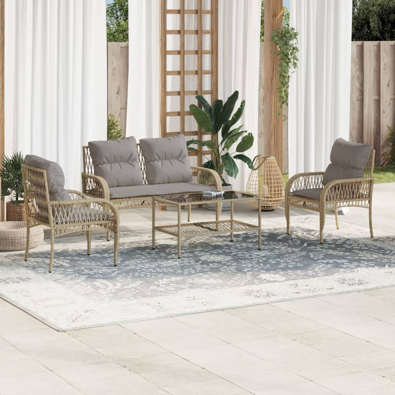 4 Piece Garden Sofa Set with Cushions Beige Poly Rattan