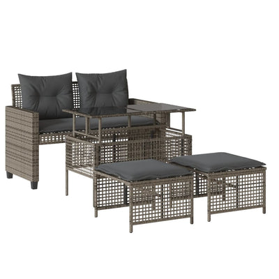 4 Piece Garden Sofa Set with Cushions Grey Poly Rattan Glass