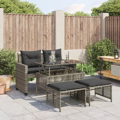 4 Piece Garden Sofa Set with Cushions Grey Poly Rattan Glass