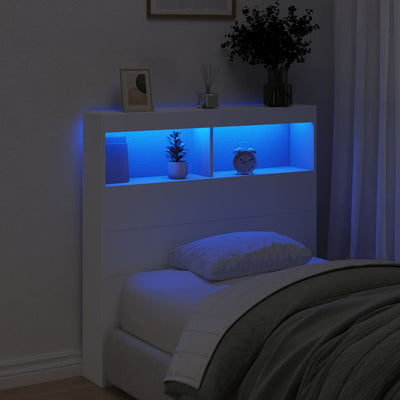 Headboard Cabinet with LED White 100x17x102 cm