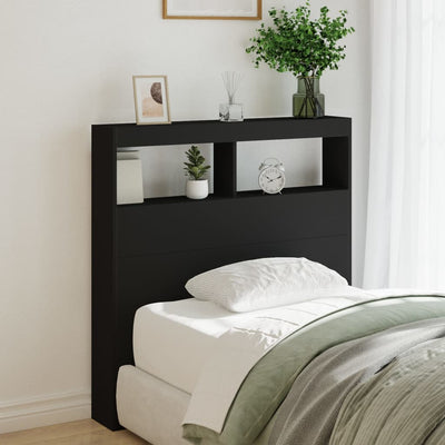 Headboard Cabinet with LED Black 100 cm