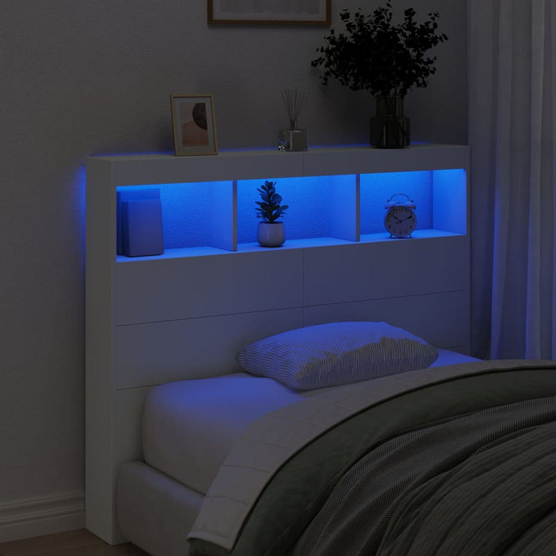 Headboard Cabinet with LED White 120x17x102 cm