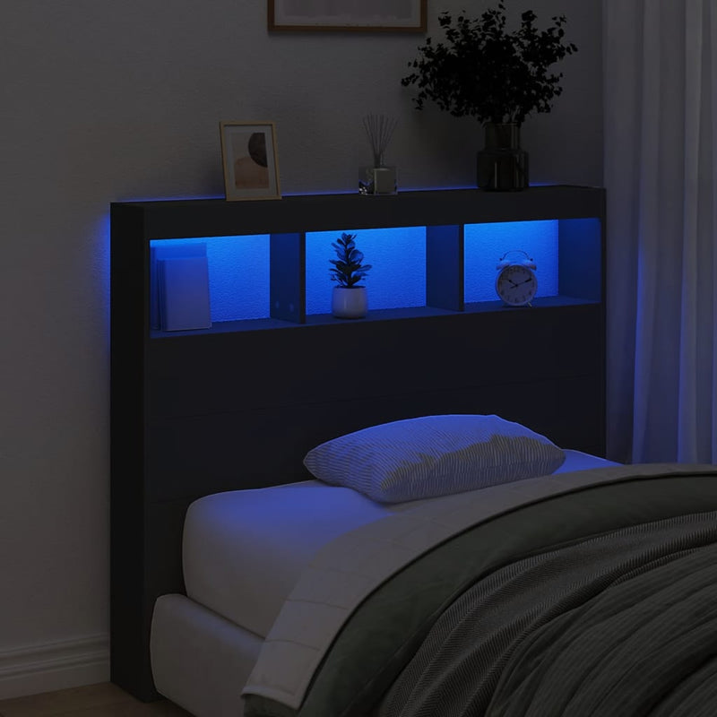 Headboard Cabinet with LED Black 120 cm