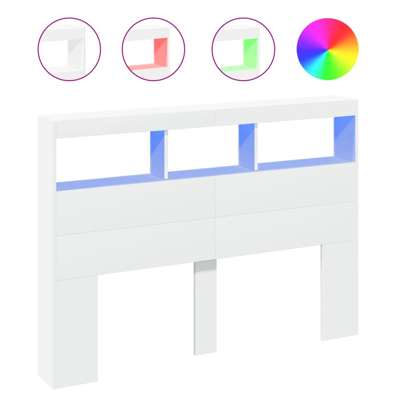 Headboard Cabinet with LED White 140x17x102 cm