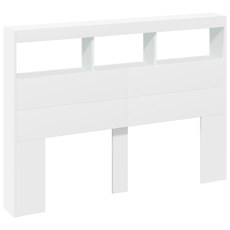 Headboard Cabinet with LED White 140x17x102 cm