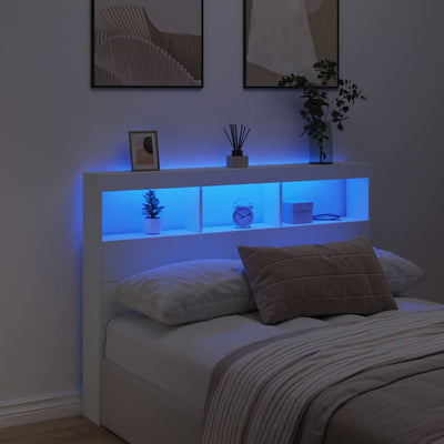 Headboard Cabinet with LED White 140x17x102 cm