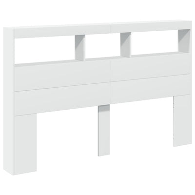 Headboard Cabinet with LED White 160x17x102 cm