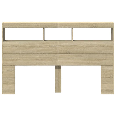 Headboard Cabinet with LED Sonoma Oak 160x17x102 cm