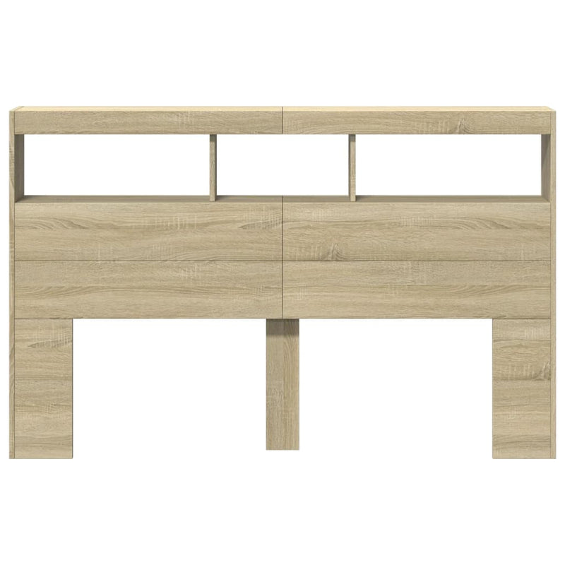 Headboard Cabinet with LED Sonoma Oak 160x17x102 cm