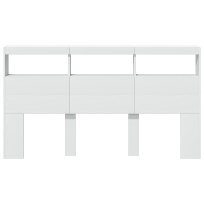 Headboard Cabinet with LED White 180x17x102 cm