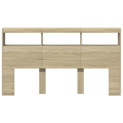 Headboard Cabinet with LED Sonoma Oak 180x17x102 cm