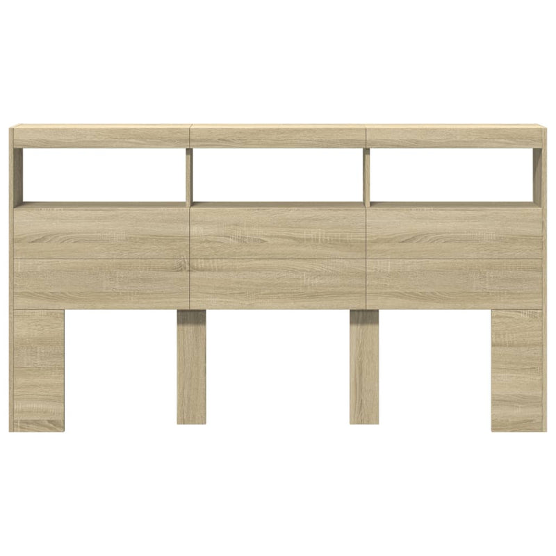 Headboard Cabinet with LED Sonoma Oak 180x17x102 cm