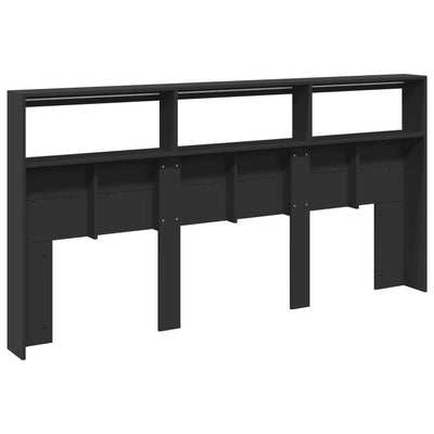 Headboard Cabinet with LED Black 200 cm