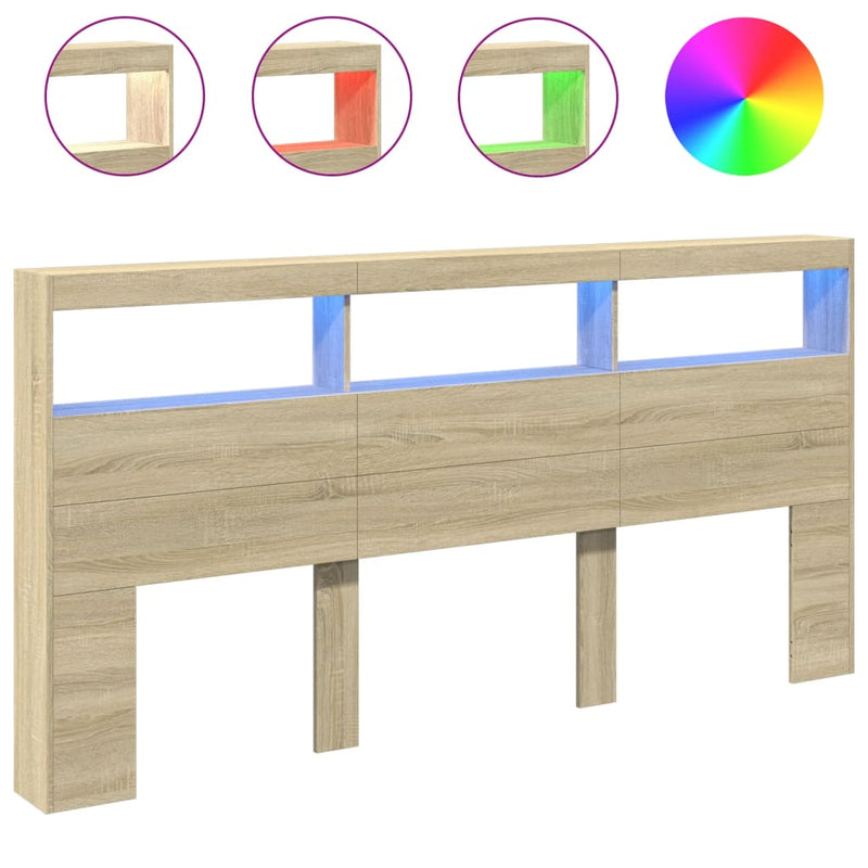 Headboard Cabinet with LED Sonoma Oak 200 cm