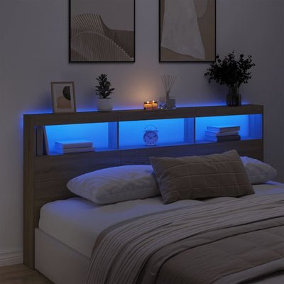 Headboard Cabinet with LED Sonoma Oak 200 cm