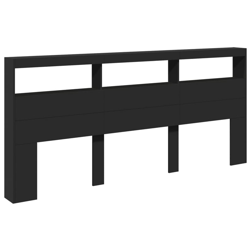 Headboard Cabinet with LED Black 220 cm