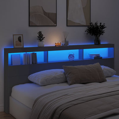 Headboard Cabinet with LED Black 220 cm