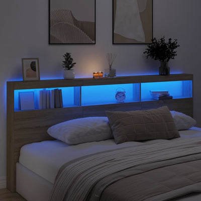 Headboard Cabinet with LED Sonoma Oak 220x17x102 cm