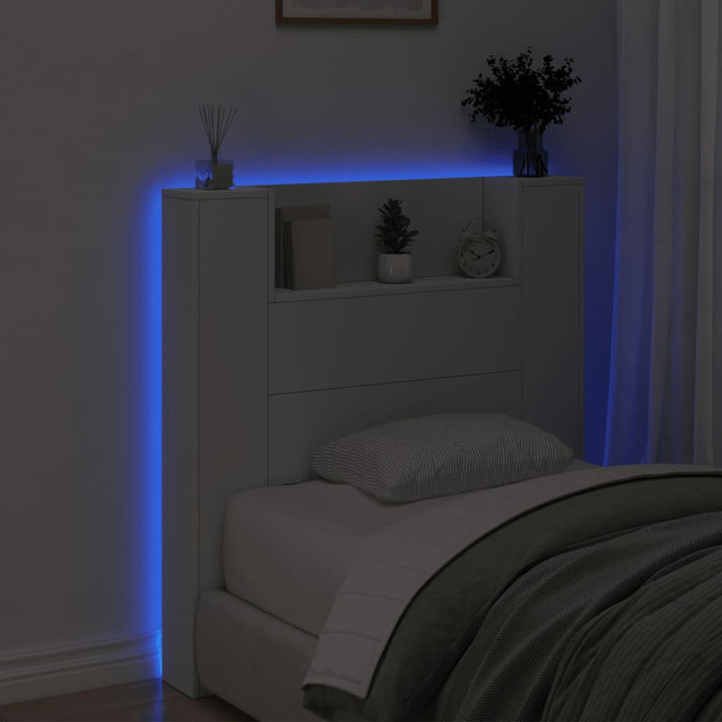 Headboard Cabinet with LED White 100x16.5x103.5 cm