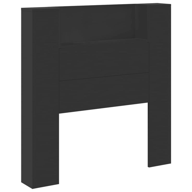 Headboard Cabinet with LED Black 100 cm