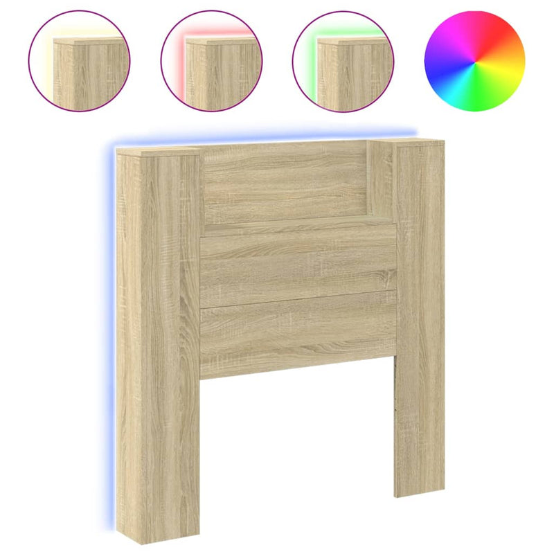 Headboard Cabinet with LED Sonoma Oak 100x16.5x103.5 cm