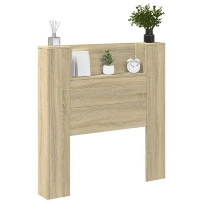 Headboard Cabinet with LED Sonoma Oak 100x16.5x103.5 cm