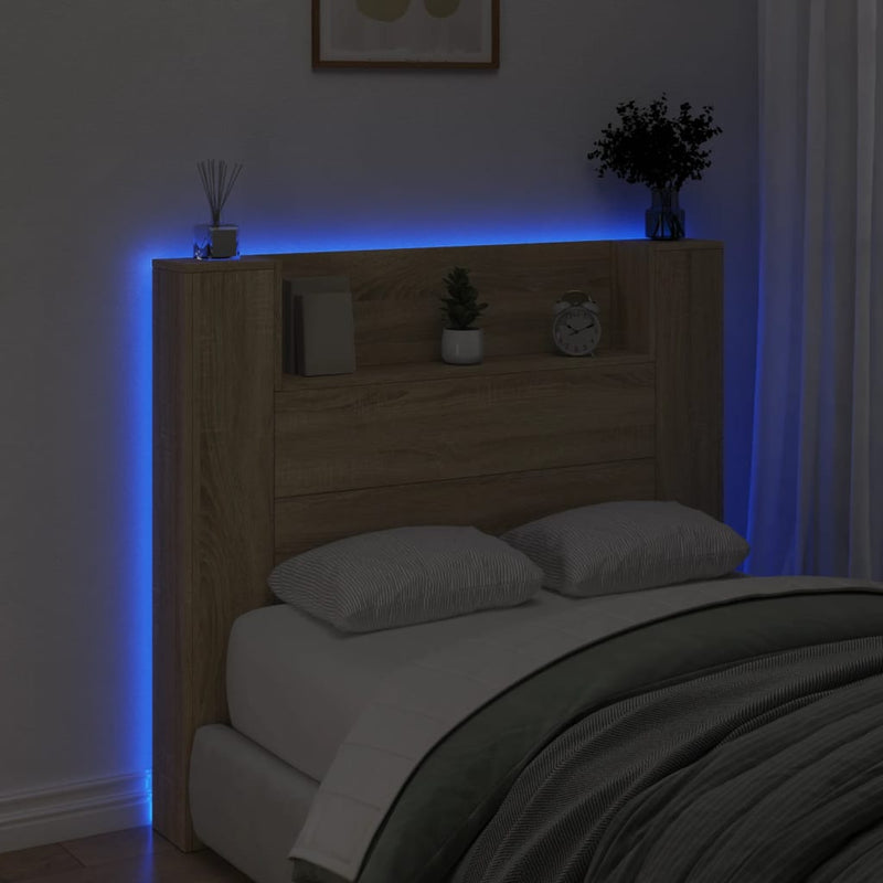 Headboard Cabinet with LED Sonoma Oak 120 cm