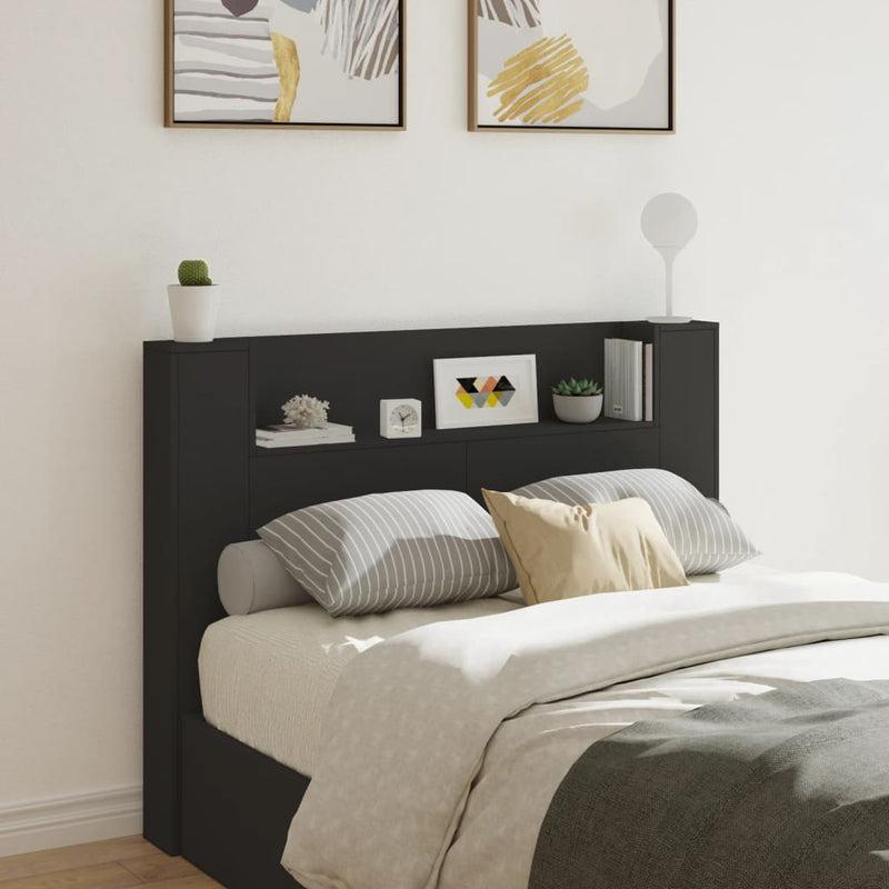 Headboard Cabinet with LED Black 140x16.5x103.5 cm