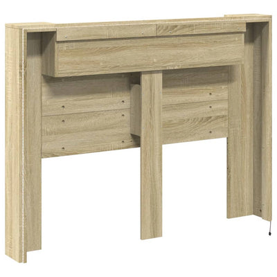 Headboard Cabinet with LED Sonoma Oak 140x16.5x103.5 cm