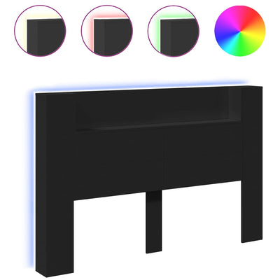 Headboard Cabinet with LED Black 160 cm