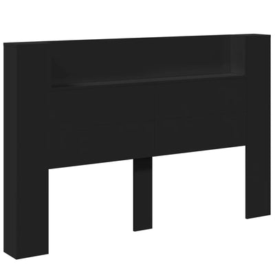 Headboard Cabinet with LED Black 160 cm