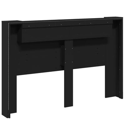 Headboard Cabinet with LED Black 160 cm