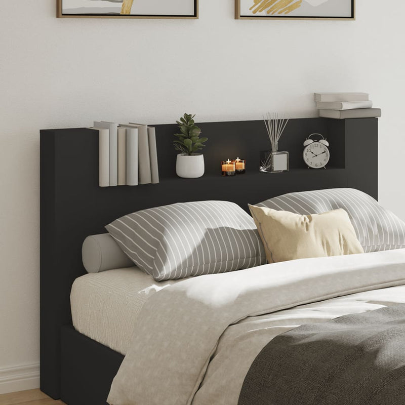 Headboard Cabinet with LED Black 160 cm