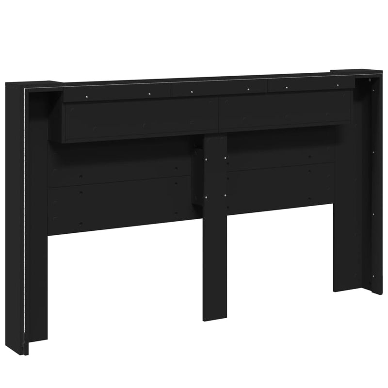 Headboard Cabinet with LED Black 180x16.5x103.5 cm