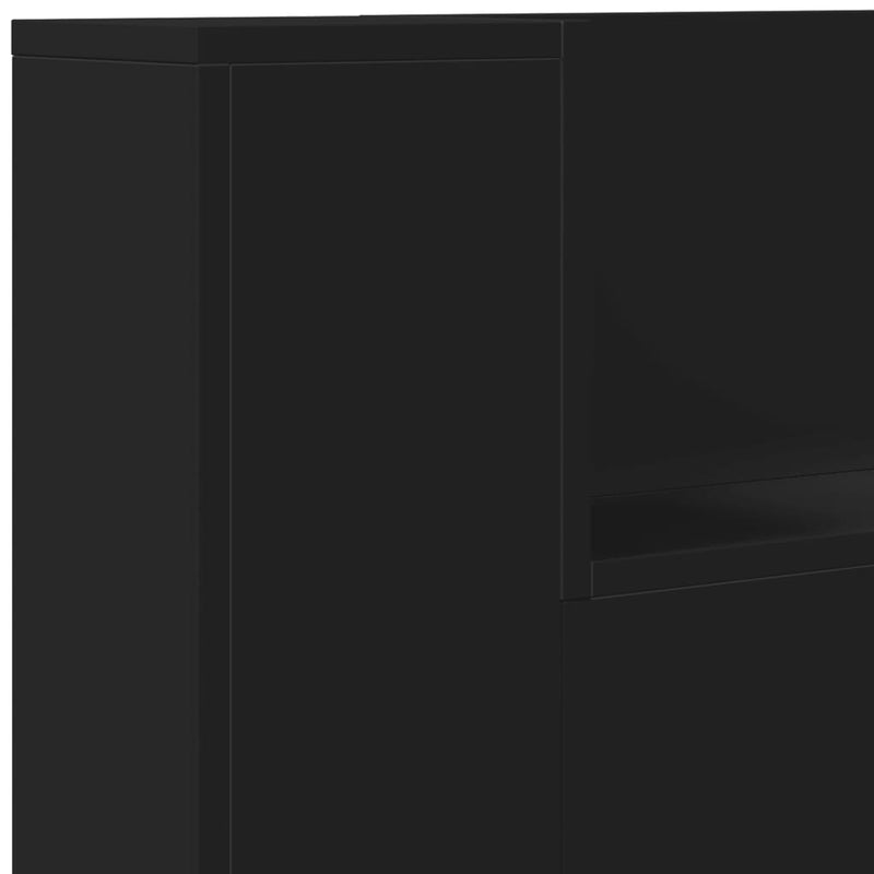 Headboard Cabinet with LED Black 180x16.5x103.5 cm