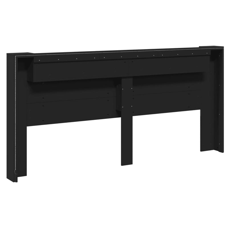 Headboard Cabinet with LED Black 220x16.5x103.5 cm