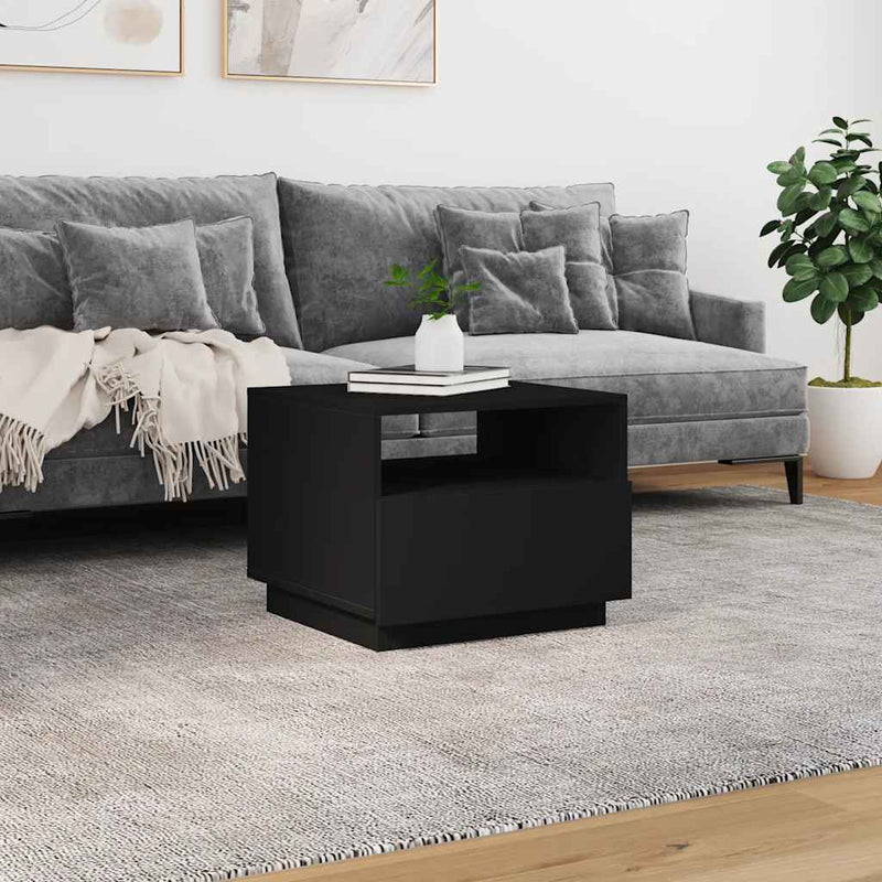 Coffee Table with LED Lights Black 50x49x40 cm