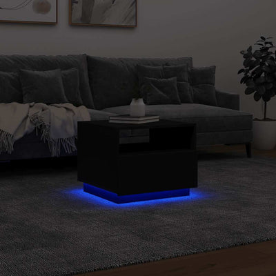 Coffee Table with LED Lights Black 50x49x40 cm