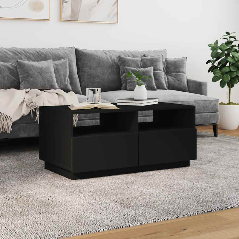 Coffee Table with LED Lights Black 90x49x40 cm