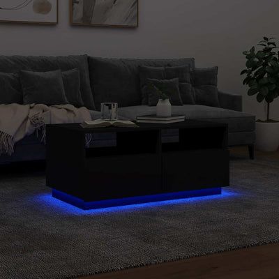 Coffee Table with LED Lights Black 90x49x40 cm