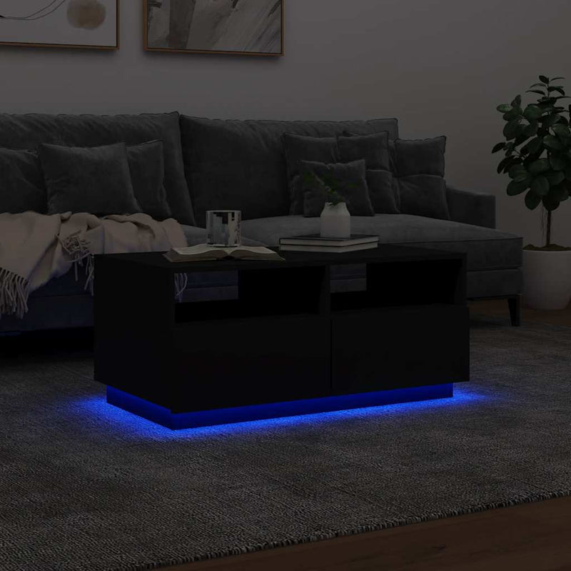 Coffee Table with LED Lights Black 90x49x40 cm