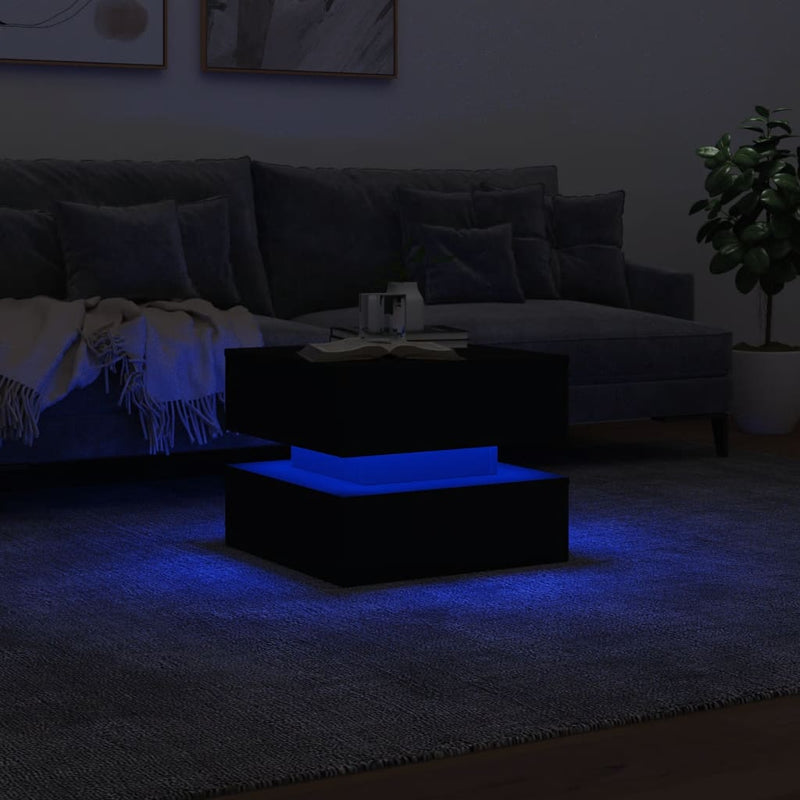 Coffee Table with LED Lights Black 50x50x40 cm