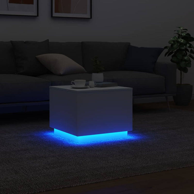 Coffee Table with LED Lights White 50x50x40 cm