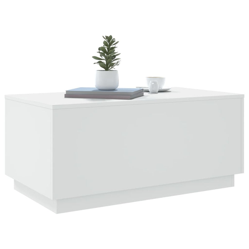 Coffee Table with LED Lights White 90x50x40 cm