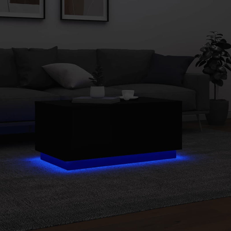Coffee Table with LED Lights Black 90x50x40 cm