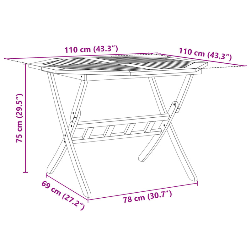 Folding Garden Table Ø110x75 cm Solid Wood Acacia