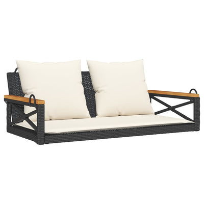 Swing Bench with Cushions Black 109x62x40 cm Poly Rattan