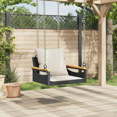 Swing Bench with Cushions Black 63x62x40 cm Poly Rattan