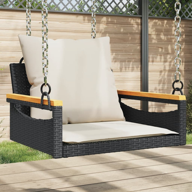 Swing Bench with Cushions Black 63x62x40 cm Poly Rattan